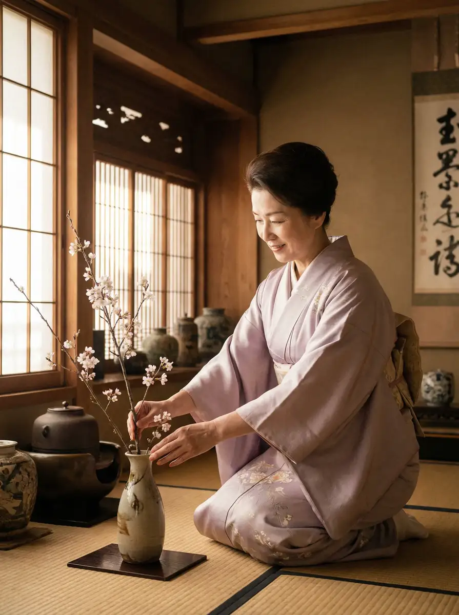 一位优雅的 两个人的日本电影HD免费观看 在和室中插花